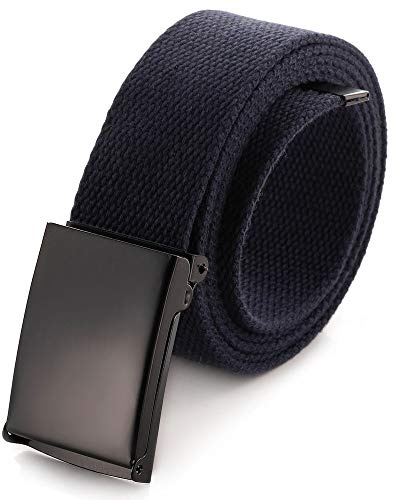 Mile High Life Cut To Fit Canvas Web Belt Size Up to 52 with Flip-Top Solid Black Military Buckle (16 Color and Combo Pack Options)