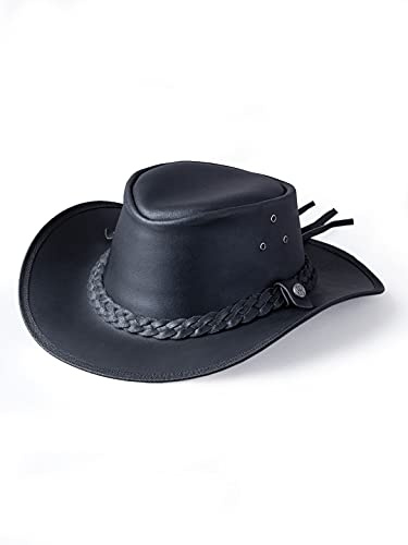 Lakeland Leather Outback Cowboy Hat in Water Resistant Leather - Men/Women/Unisex, in Black (Medium)
