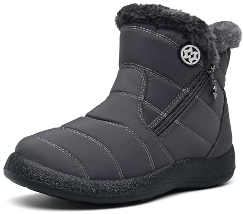 Hsyooes Botas Mujer Invierno Botines de Nieve Calentitas Zapatos Forradas Impermeable Botas de Nieve Cómodas Antideslizante Ligero Gris A 39EU