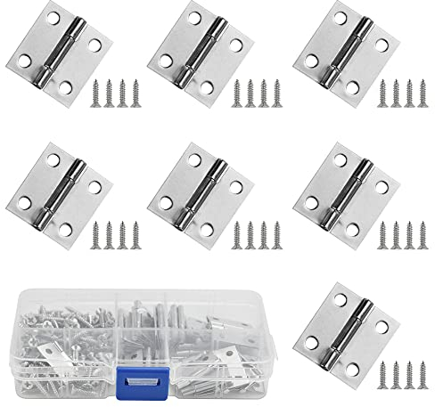OTTYMO 30 Pcs Mini Charnières en Acier Inox Petit Paumelle + Vis Charniere Meuble 25x23mm avec Boîte Charnière Invisible Anticorrosion Charniere Armoire Paumelle à Visser pour Meuble Armoire Placard