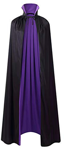 Regenboog Cape réversible pour femme, cape à col montant, cape noire et rouge avec capuche, cape violette, costume d'Halloween et de Noël, Col montant, noir et violet, 150 cm