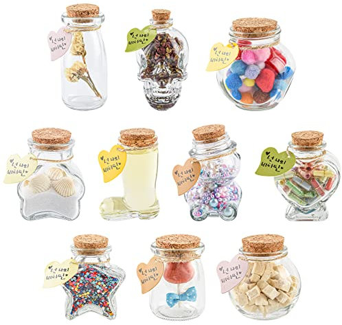 Potion Bottles 10 Pcs/set EylKoi - Glass Bottle with Cork, Bud Vase Little Spell Jars Assorted Shapes, Decorative Propagation Jars Clear Apothecary Vials Sand Ceremony Kit Tiny Cute Gifts for Wishing