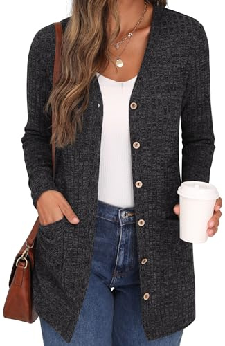 GRECERELLE Gilet Femme Cardigan Long à Col en V Ouvert sur Le Devant Manches Longues Poches pour Un Style Chic Adapté à Toutes Les Saisons