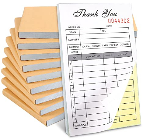 10 Pack Thank You Receipt Book, 3.4x5.5 Handheld 2-Part Carbonless Sales Invoice Book, Invoice Pad with Cardboard for Small Boutique Business, (50 Sets * 10Pack)