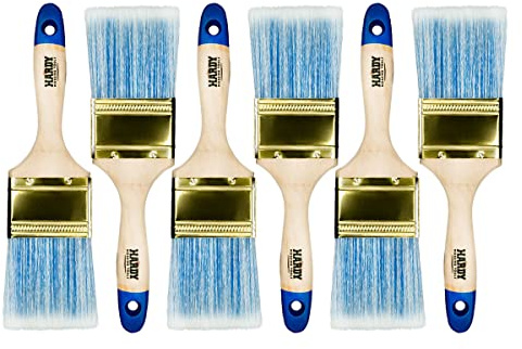 Hardy Working Tools – Juego de 6 Brochas Planas 60 mm Serie 42, Brocha para Lasur en Madera y Barniz para Metal – Cerdas Sintéticas Claras