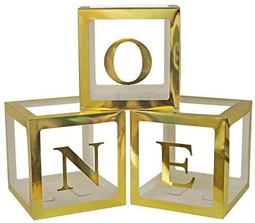 Lot de 3 boîtes de décoration de fête d'anniversaire, pour fête prénatale, pour garçons et filles, dorées, transparentes, lettres décoratives