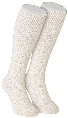 TR Martha Calcetines largos para hombre, calcetines para traje regional, calcetines hasta la rodilla, medias para pantalones de cuero, 1 par, calcetines trenzados, Blanco, 43