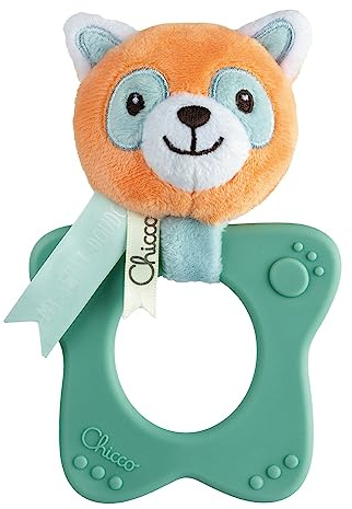 Chicco Sonajero Panda Rojo My Sweet Dou Dou, Peluche de Tejido Suave, Mordedor de Plástico Blando, Facil de Agarrar, Ergonómico, Ligero, Lavable a Máquina, Recién Nacidos de 3-18 Meses