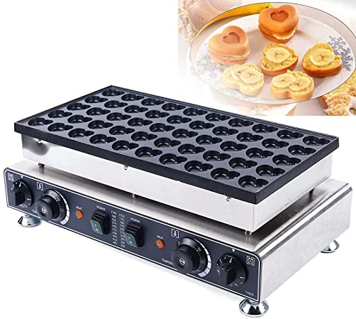 YHUEGH 50 Holes Muffin Machine Heart Shaped Waffle Maker 1700W Commercial Stainless Steel Pancakes Making Baking Machine, Auto Temperature Control, For Home and Restaurants