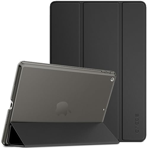 CACOE Fodral kompatibel med iPad 9.gen/8.gen/7.gen 10.2 tum 2021/2020/2019, automatisk sov/vakn och ultratunt translucent matt baksida, Svart