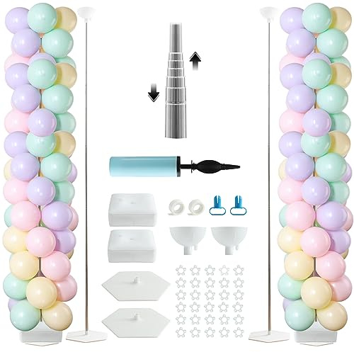 6.7 Ft Balloon Column Stand Kit, Telescopic Balloon Stand Kit with Metal Floor Base, Adjustable Balloon Stand Kit, 2 Rolls Dots Stickers and Pump for Wedding, Birthday, Baby Shower, Graduation