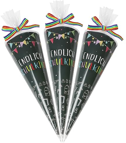 COLOFALLA 12 Stücke Zuckertüte Klein Geschwister Schultüte Klein 28cm Klein Zuckertüten zum Befüllen Endlich Schulkind Geschenke Deko für Einschulung Schulanfang Junge Mädchen