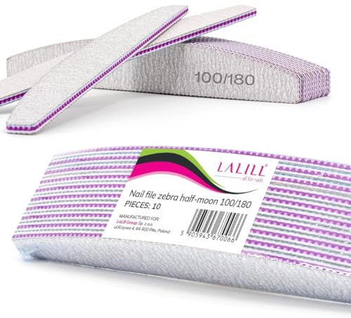 LALILL Limas de Uñas 100/180 (10 Piezas) - Profesionales para Uñas de Gel, Acrílicas y Naturales - Forma Media Luna Zebra - Manicura, Pedicura, Animales y Modelismo