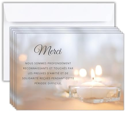 Biglietti ringraziamento lutto – Set di 5 biglietti + 50 buste bianche, condoglianze, morti ossessanti o funerali, carta opaca di qualità, formato cartolina (14,8 x 10,5 cm), design sobrio ed elegante