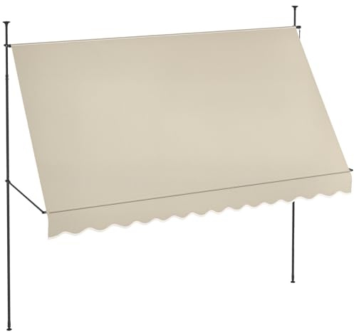 Outsunny Store banne autoportant Manuel auvent rétractable 3,5L x 1,2l x 2,1-3H m Inclinaison réglable pour Balcon sans Trous à percer métal alu Polyester Sable