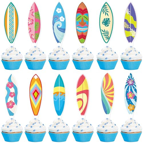 Blumomon Lot de 36 décorations pour cupcakes, surf, surf, surf, jeux accessoires de décoration de fête