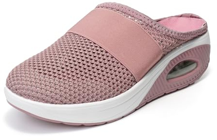 JOMIX Sabots Femme Respirant en Maille Talon Compensé Tongs Femmes Orthopédiques Chaussures de Jardin Confortable (Rose, 42)
