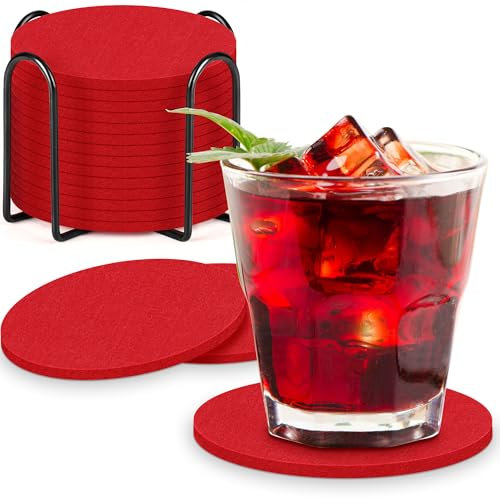 BOENFU Sottobicchieri in feltro per bicchieri, set da 12 pezzi, per il giorno di Natale, in rosso, per bevande, bar, tazze, sottobicchieri da tavolo, sottobicchieri con supporto, unici regali di