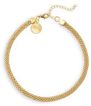 SINGULARU - Collar Choker Tape. Acero con Acabado en Baño de Oro de 18kt. Collar de Malla con Ancho de 8 mm. Largo de 33 cm + 5 cm de Alargador. Joyas para Mujer
