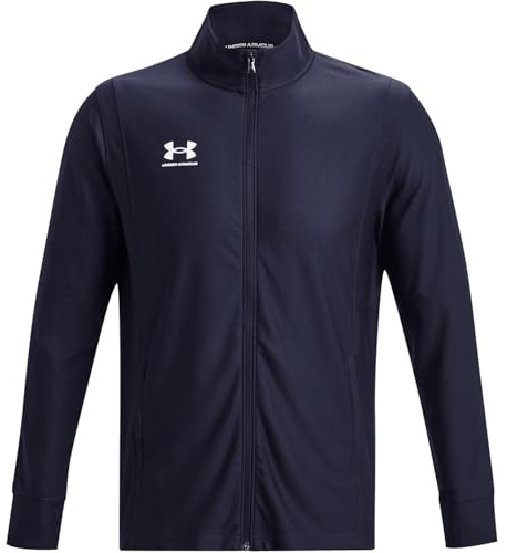 Under Armour Uomo Challenger Track Jacket, Felpa con Zip Leggera e Traspirante da Uomo, Felpa della Tuta ad Asciugatura Rapida per Calcio, Corsa e attività all'aperto,Midnight Navy/White,LG