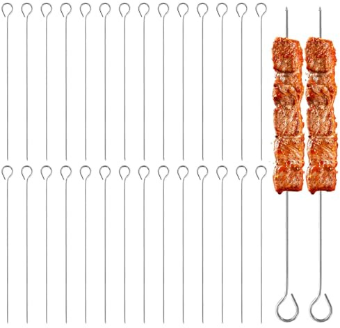 Brochetas de metal para Kabobs, pinchos de metal para Kabobs | Juego de 30 pinchos planos para barbacoa – 14 pulgadas reutilizables brochetas de metal para camping
