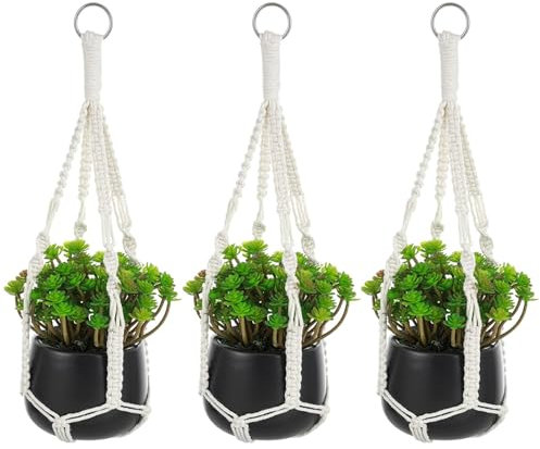 VIDSTW 3 Pièces 50 Cm Suspension Plante Macramé Pot Suspendu Plante Interieur Style Bohème Pots de Fleurs à Suspendre Tissé à la Main pour Salon Balcon Plafond Mur Fenêtre
