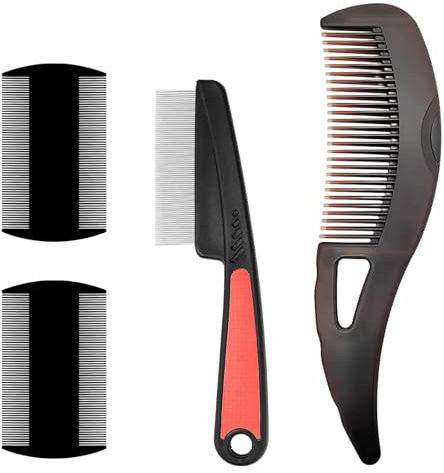 GIONAR 4 Stück Nissenkamm für Lange Haare, Lice Comb, Nissenkamm Extra Fein Kinder, Schuppen Kamm mit 1pcs Läusekamm Geeignet für Katzen, Dandruff-Kamm, Haarpflegezubehör