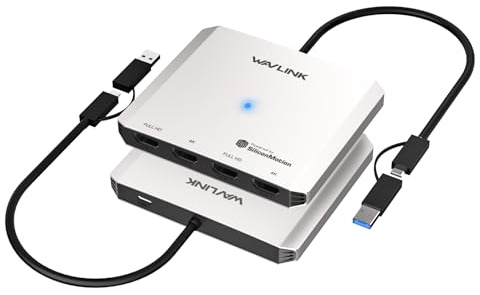 Adaptador HDMI a USB C, WAVLINK Adaptador Cuádruple para Monitores para Sistemas macOS M1/M2/M3/M4. Hosts Tipo-C/A, 4 HDMI, Driver SMI Requerido