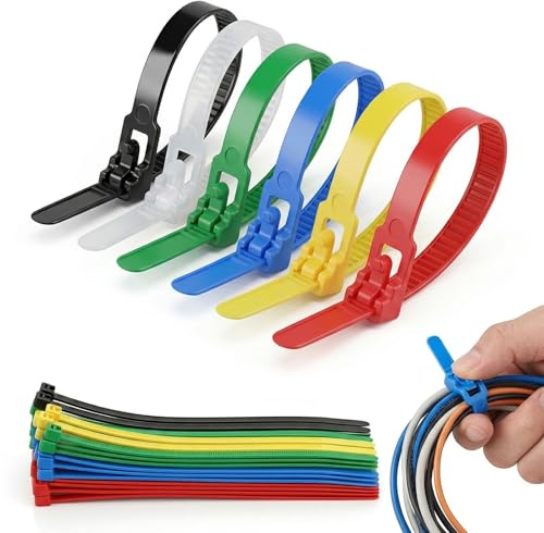 BCHMN Set med 100 flerfärgade nylonkabelband, 200 x 4,8 mm, robusta och självlåsande kabelband, plastklämmor för kabelhantering, hem, kontor och trädgård