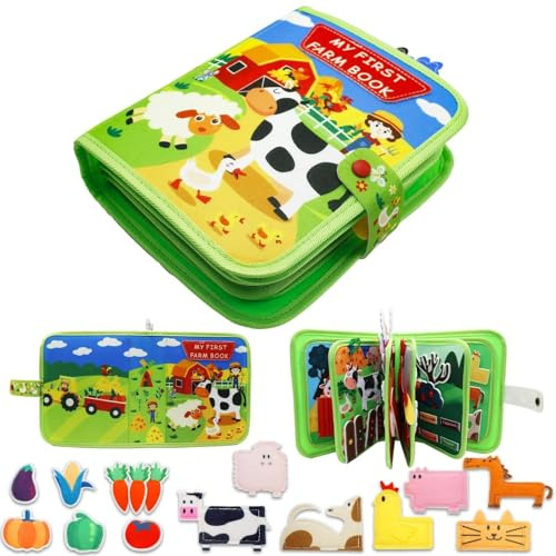 Busy Board à partir de 1 an- Livre d'occupations pour tout-petits- Livre d'activités en feutre DIY- Livre d'images en tissu- Jouet éducatif préscolaire Livre d'occupations avec compétences de (vert)