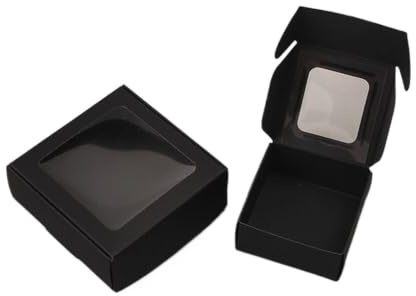 WEQYFDC Kartong smyckeskrin pappersförpackning fönsterlåda 30 stycken | För armband halsband hängen ring hantverk (svart, 75 x 75 x 30 mm)