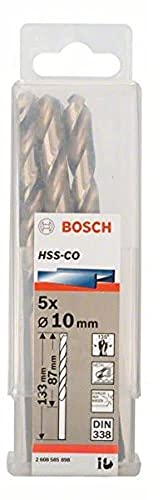 Bosch 5x PRO Stainless Steel HSS-Co Spiralbohrer (für Stahl, Edelstahl, Ø 10,00 mm, Professional Zubehör Bohrmaschine/Schrauber)