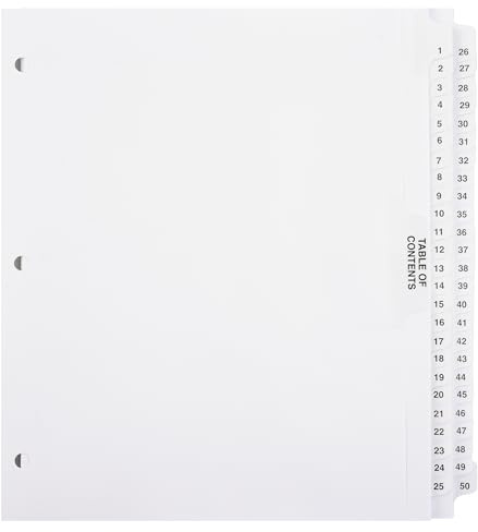 Exhibitindexes® Numbered Dividers 1-50 Punched - AVE Style Bold Tabs - Side Collated Exhibit Tabs - Made in The USA | Letter Size - 1-50 - Sets