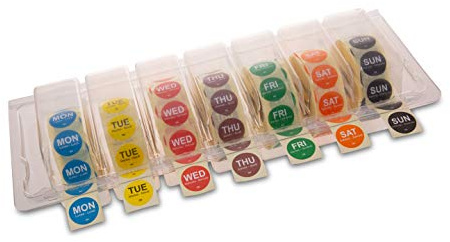 DAYMARK, Day of The Week Étiquettes DOW avec distributeur. 7 jours inclus 1000 étiquettes par rouleau. Étiquettes rotatives alimentaires, étiquettes autocollantes de 19 mm