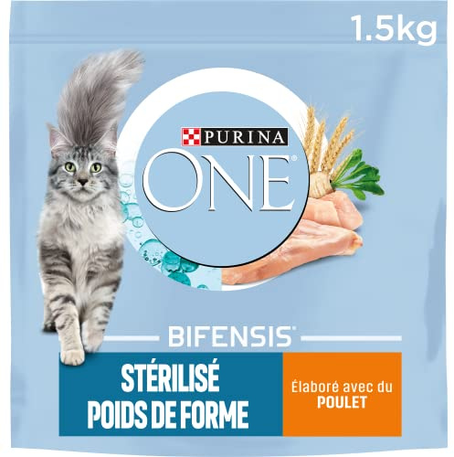 PURINA ONE Bifensis - Croquettes Chat Stérilisé Poids de Forme - 1,5 kg | Croquettes Chat Stérilisé Saveur Poulet - Moins de calories pour brûler les graisses et poids de forme - Santé Chat