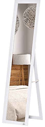 HOMCOM Miroir sur Pied et Mural rectangulaire Miroir de Sol Pleine Longueur Dressing Chambre Salon dim. 37L x 37l x 154H cm Blanc