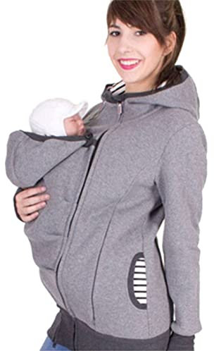 DXMCC Babyjacke für Mama und Baby, 2 in 1 Babytragejacke für Mama, Umstandsjacke mit Reißverschluss, Umstands-Hoodie, Langarm-Umstandsjacke, warme Fleecejacke, Kapuze mit(grey,S)