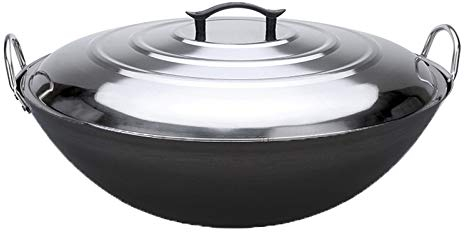ZXFDMSWJ Padella Wok in Ghisa Padella di Ferro Grande Pentola Extra Large Padella in Ghisa Spessa Vecchio Stile Mensa Cottura Padella di Ferro Cotto Wok Infinito di Grandi Dimensioni,60CM