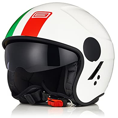 ORIGINE Casco Jet Moto Casco Aperto Scooter Omologato ECE con Visiera (BASIC ITALY WHITE,M)