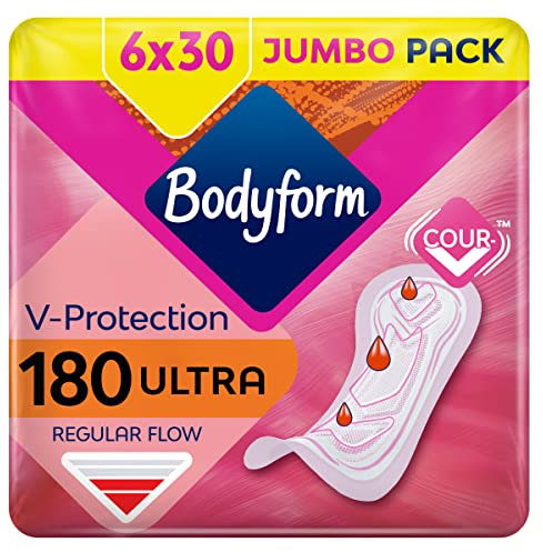 Bodyform Ultra Normal Sanitary Towels, 180 (30 X 6 Packs) Period Pads, SecureFit Leakage Protection, Ultra-Breathable Top Layer