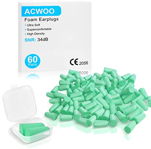 ACWOO Ohrstöpsel, 60 Paare Gehörschutz Schaumstoff Stöpsel mit Geräuschunterdrückung, Wiederverwendbare Earplugs zum Schlafen (blau)