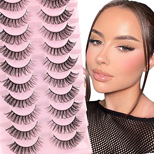 Glowing Win Ciglia Finte Naturali Corte Cat Eye Lashes Wispy Russian Strip Lashes 10 paia 3D Ciglia Finte Russe Riutilizzabili Russian Eyelashes Fatte a Mano Fake Lashes False Eyelashes