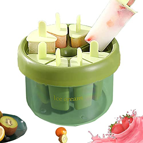 Moules à Sucettes Glacées,Popsicle Moules Réutilisable,DIY Moule Glace à l'eau,Moules à Glaces avec Batonnet,8 Cellules Moule à Crème Glacée avec Batonnet,Ice Pop Mold pour Enfant et Adulte (Vert)
