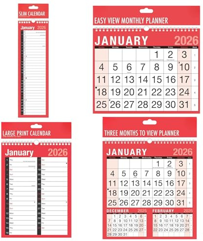 V-VAPE 2026 Easy View Monthly Planner, Large Print Month To View Planner Calendar, Slim Month To View Calendar, 3 Month To View Calendar (Slim Month To View Calendar)