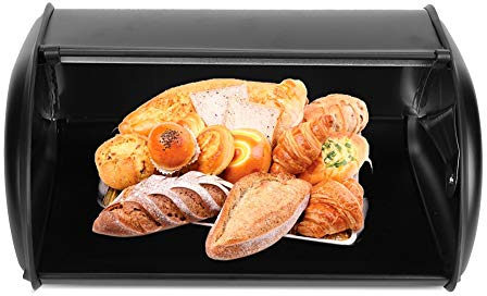 Stainless Steel Bread Holder, Large Capacity Bread Storage Container, Bread Box for Kitchen Countertop, Metal Bread Bin, Morden Bread Box with Rolling Door for Homemade Breads, Pastries,(Black)