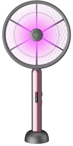 TAKUZA® Tapette à mouches électrique, extra puissante, 3000 V, 2 en 1, USB-C, avec batterie au lithium rechargeable, avec piège à lumière UV, or rose