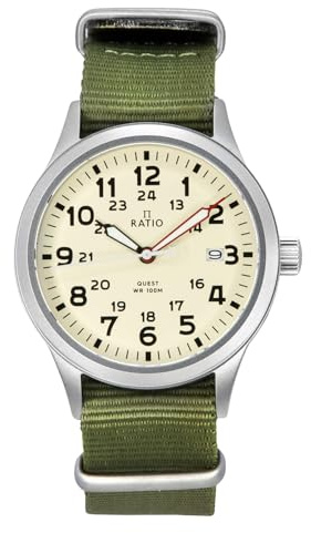 RATIO fältklocka safir kristall nylon kanvas rem lättläsare 40 mm klocka japansk kvarts militär 100 m vattentålig klocka
