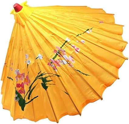 Generico IL! Paraguas oriental de seda china estilo vintage Paraguas Mujeres Decorativas Danza Sesión Fotográfico Decoración Sombrilla, amarillo, 78 cm