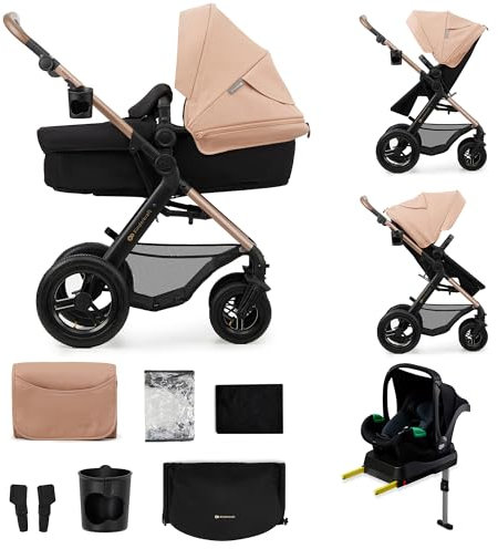 Kinderkraft MOOV 2 AIR 4IN1 modulsystem upp till 26 kg, med Ovetto I-SIZE 40–75 cm, MINK FX, Vändbar barnvagn fram och mamma och väg, justerbart ryggstöd, hjul EVA, beige
