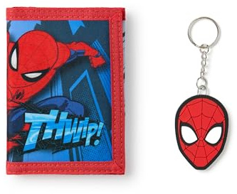 Marvel Spiderman Jungen Geldbörse | Superhelden Rote Dreifachfalt-Geldbörse mit Spiderman-Print THWIP! für Kinder | Kinder Portemonnaie für Bargeld & Karten mit Spiderman-Masken-Schlüsselanhänger